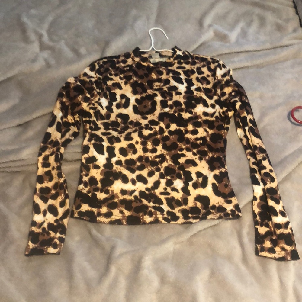 Mock neck animal print top